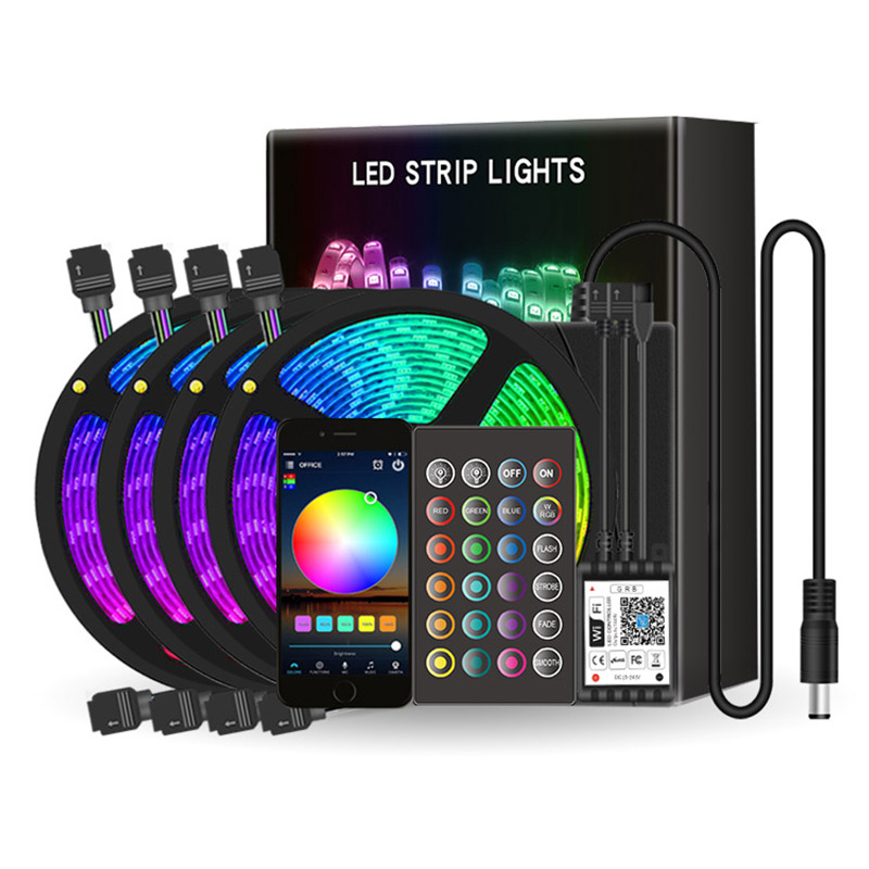 DC12/24V 16.4-65.6ft/5-20M 5050RGB Smart WIFI Vioce Music Control LED Light Strip Kit, 30LEDs/M, Multi Colorful Dimmable Light Strip